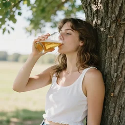 “ girl drinking a beer under a tree, by evan cohen ”