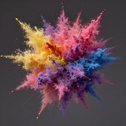 photorealistic colorful powdered explosion, matte colors, studio lighting, volumetric lighting, photography, photorealism, artstation, 8 k