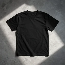 black t shirt flat on the floor, top view,