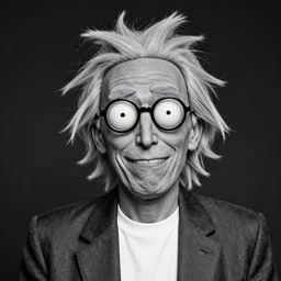 professional photograph of a portrait of Rick Sánchez, black and white, studio lighting