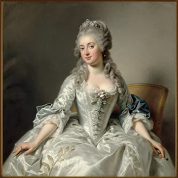 a rococo and neoclassical portrait of a beautiful french princess sitting down with a flower in her hand made in 1 7 7 2 by joseph ducreux pastel on parchment, 1 7 7 0 s, highly detailed