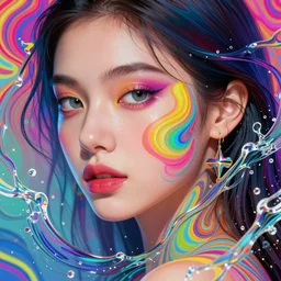 beautiful, young woman, detailed gorgeous face, vaporwave aesthetic, synthwave, water waves, colorful, psychedelic, artstation, concept art, smooth, extremely sharp detail, finely tuned detail, ultra high definition, 8 k, unreal engine 5, ultra sharp focus, illustration, art by artgerm and greg rutkowski and alphonse mucha
