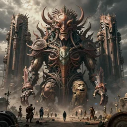 detailed ultrarealistic photography of cyberpunk industrial machine postapocalyptic organic rustic robust tribal shoggoth, craig mullins, vallejo, moebius, ian miller, wayne barlowe, greg rutkowski, mucha, brian froud, cinematic, full shot, symmetric
