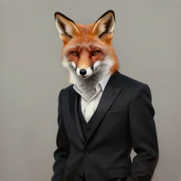 a very beautiful aesthetic all painting of a fox in a black suit, who is looking like james bond, high quality, 4 k, trending on artstation
