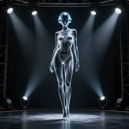 digital concept art by artgerm moebius and laurie greasley. just one lonely namilia attctive showgirl!! full body!! future head set. contour light effect!! 8 k, black tape project show. stage light. octane render. sharp edge. ultra clear detailed