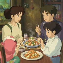 amazing food, in the style of studio ghibli, j. c. leyendecker, greg rutkowski, artem