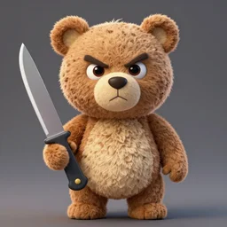 a teddy bear holding a knife made out of plastic, angry expressions, digital art, trending on artstation, pixar, cartoonish, high quality