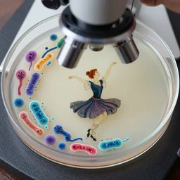 Michael Flatulence Riverdancing on a petri dish viewed through a microscope. Colourful art nouveau plumes of bacteria decision the edge of the dish