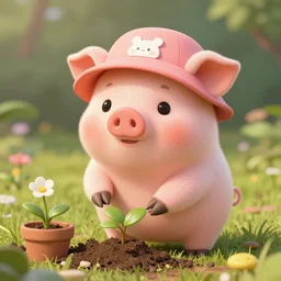 cute and adorable little piggy pig doing some gardening wearing a cute hat, highly detailed, digital painting, artstation, concept art, smooth, sharp focus, illustration, art by yee chong and sydney hanson