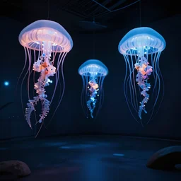 jellyfish museum interior design, bioluminescent