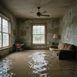 flooded house interior, hyperdetailed, octane , hyper realistic , detailed , interior , hyperfocal 8k , in the style of Gregory Crewdson