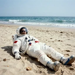 1 9 9 0 color photo portrait of a dead astronaut body on the beach, summer, daylight, long - shot, cinematic tone,