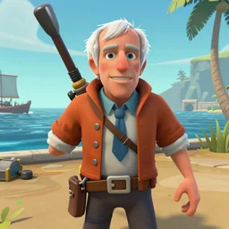 Gameplay screenshot of Bernie Sanders in Sea of Thieves, character portrait, Unreal Engine
