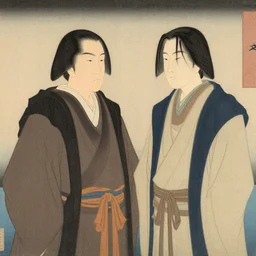 family portrait of duke leto atreides and prince paul atreides, dune, in the style of yamato - e, traditional japanese, tosa school, tosa mitsuoki, tosa mitsunobu, iwasa matabei.