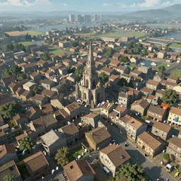 expansive view of cat town inhabited by cats, shot from copter, realistic fantasy digital art, realism