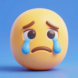 Sad crying emoji, 3D render, smooth shading
