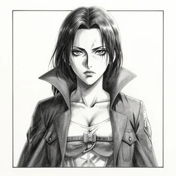 creepy scarlett johansson as vampire in attack on titan anime. dramatic lighting, anime style, pencil and ink manga drawing, centered in panel