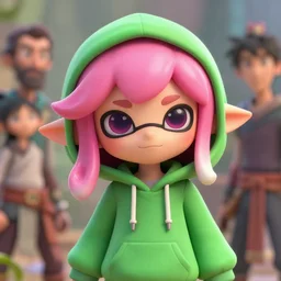 a beautiful portrait of a cute splatoon anime boy with pink hair wearing a green hoodie. character design by cory loftis, fenghua zhong, ryohei hase, ismail inceoglu and ruan jia. artstation, volumetric light, detailed, photorealistic, fantasy, rendered in octane