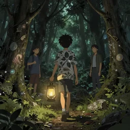 boy holding a lantern walking into a dark forest, in marble incrusted of legends official fanart behance hd by jesper ejsing, by rhads, makoto shinkai and lois van baarle, ilya kuvshinov, rossdraws global illumination