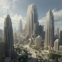 landscape of a broken metropolis, high fantasy, high detail, art deco