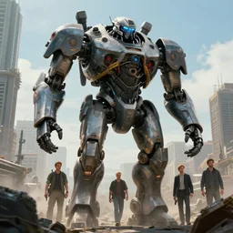 movie still frame, sci - fi, giant war mech walks over city, beautiful composition, 8 k, cgi, by ridley scott, zack snyder and michael bay