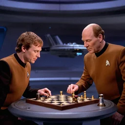 captain kirk and picard playing chess on the enterprise, tng screenshot