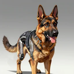 cyberpunk humanoid german shepherd as the leader of a futuristic communist nation, cybernetics, sharp lines, digital, artstation, colored in