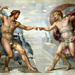 touching fingers adam god The Creation of Adam in the style of Michelangelo