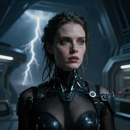 cinestill 5 0 d candid photographic portrait by helen levitt of a feminine android wearing black mesh techwear on a brutalist dystopian spaceship, medium closeup, modern cyberpunk moody suspense emotional horror cinematic, solar storm, 8 k, hd, high resolution, 3 5 mm, f / 3 2, ultra realistic faces, ex machina