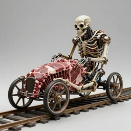 boxcar made of human meat and bone, biomechanical railroad, highly detailed, War Photography, by H.R. Giger