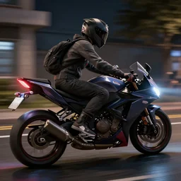 a drag sitting on a motorcycle speeding, photo realistic, high detail, night street, night time, unreal engine render