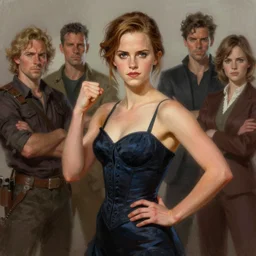 model Emma Watson as in a strong pose by brian bolland by alex ross by Esad Ribic by Greg Land digital painting digital art