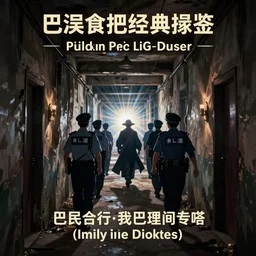 police men following a mage, dilapidated building hallway, dramatic dark lighting, screenshot of anime episode, long shot