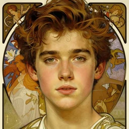 realistic detailed face portrait of rick astley as a young teen in music video by alphonse mucha, ayami kojima, amano, greg hildebrandt, and mark brooks, art nouveau, neo - gothic, gothic