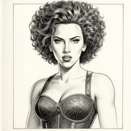 scarlett johansson as a titan. dramatic lighting, afro samurai anime style, pencil and ink manga drawing, centered in panel