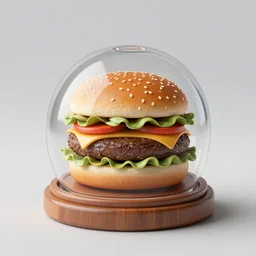 A McDonald’s burger in a spherical glass container octane render 3d art trending