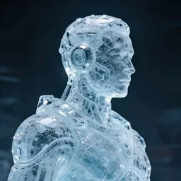a ice - sculpture of a human, crystal, sparkling, scifi character portrait by greg rutkowski, esuthio, craig mullins, 1 / 4 headshot, cinematic lighting, dystopian scifi gear, gloomy, profile picture