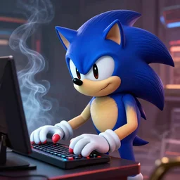 sophisticated portrait of sonic the hegdehog playing videogames very smoky cyberpunk, elegance, highly detailed, artstation, artgerm, shinkiro toshiaki mori