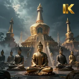 ' high - tech space cult witches meditating near buddhist stupa, dramatic lighting, epic, octane render, volumetric light, unreal engine, artbreeder, 8 k, background, scene, digital, artwork, high quality, 8 k''