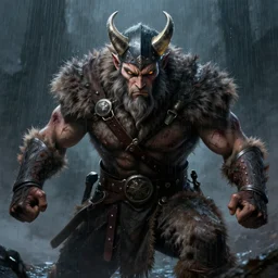 lagharta vikings, fighting pose, fur, scarred, wet, raining, close up, rim lighting, portrait, sinister atmospheric full body portrait hyper detailed symmetrical 8 k lighting. highly detailed painting by greg rutkowski, anime style