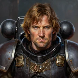 character portrait closeup 4 0 years old han solo harrison ford cyberpunk starcraft terran warhammer 4 0 k space marine, confident, character design, painting by gaston bussiere, ralph mcquarrie, katsuya terada, frank frazetta, tom of finland, trending on artstation