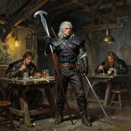 An oil painting of inside a tavern from the Witcher, by Frank Frazetta, Greg Rutkowski, Boris Vallejo, epic fantasy character art, Exquisite detail, post-processing, low angle, masterpiece, cinematic