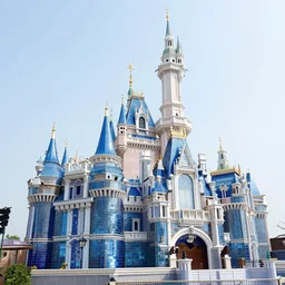 open angle photo of a castle made of blue glass,