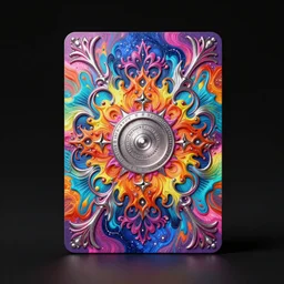 symmetry!! octane render, a stunning tiny rectangular card,, intricate, surge round decoration with inscriptions in secret silver ， light dust inside, in the darkabstract, artstation, feifei ruan, wlop, beeple, bright colors