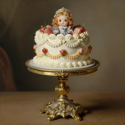 baroque rococo painting Royal Fancy pedestal with cake on top Greg Hildebrandt Lisa Frank high detail cute adorable whimsical close up