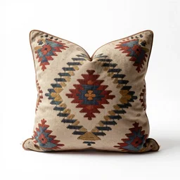 weathered kilim pillow, commercial catalog photo, isolated on a pure white background, centered, entire object in frame, sharp focus, soft studio lighting