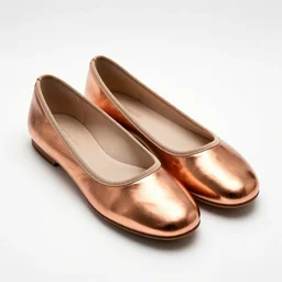 copper ballet flats, professional product shot, isolated on a pure white background, centered, entire object in frame, sharp focus, soft studio lighting