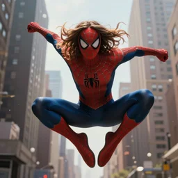 character portrait of miles morales spider - man swinging through brooklyn new york