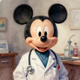 grungy impressionistic watercolor cute doctor mickey ryan hewett,