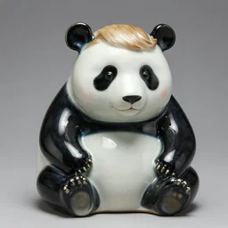 an elegant, shiny, porcelain portrait of a giant panda donald trump, han dynasty heirloom